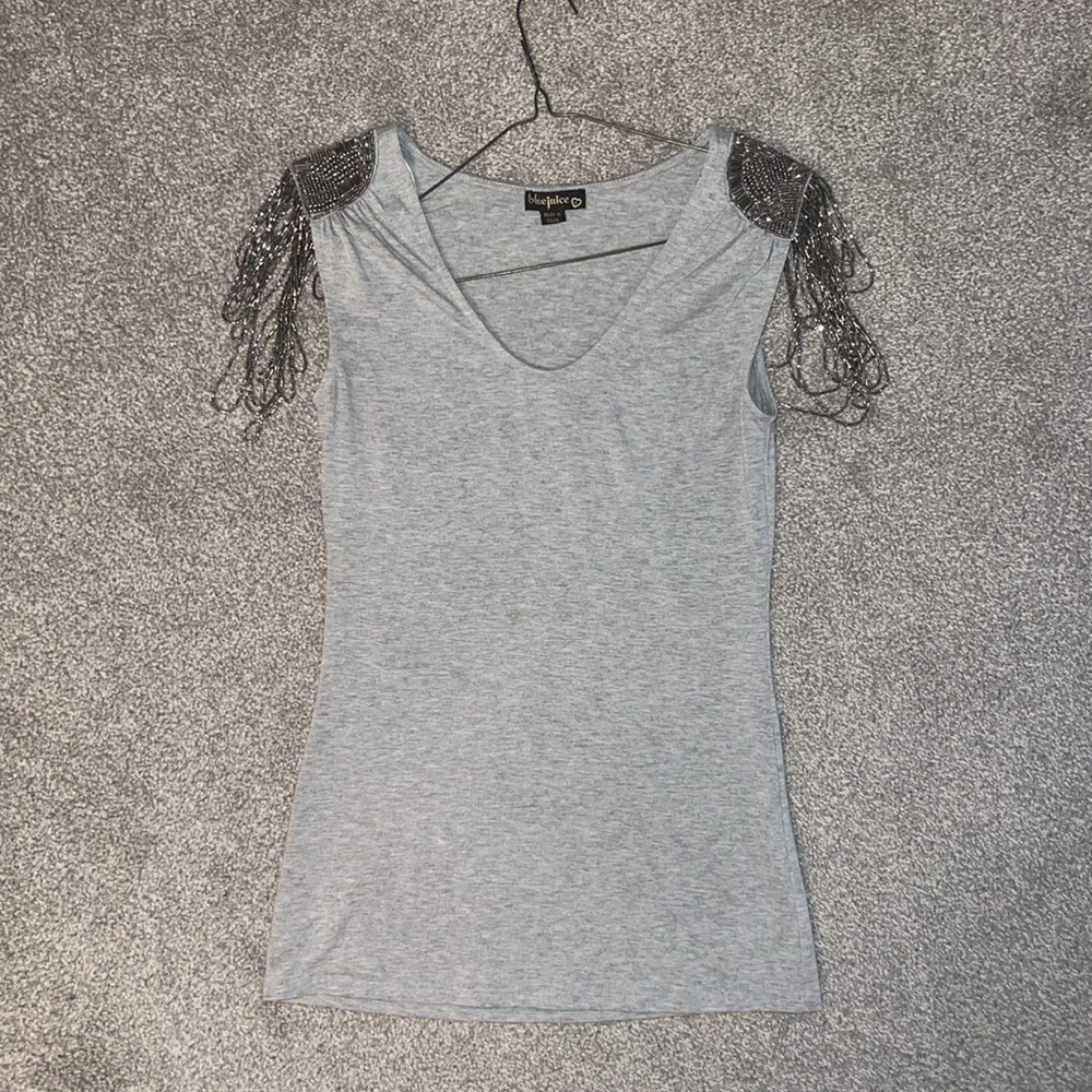 Edgy beaded draped sleeve top by Australian brand size s 🩶
